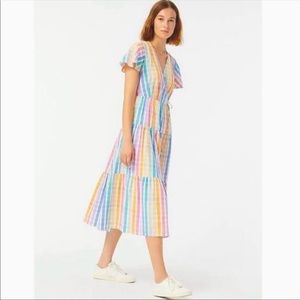 J. Crew rainbow seersucker faux wrap dress